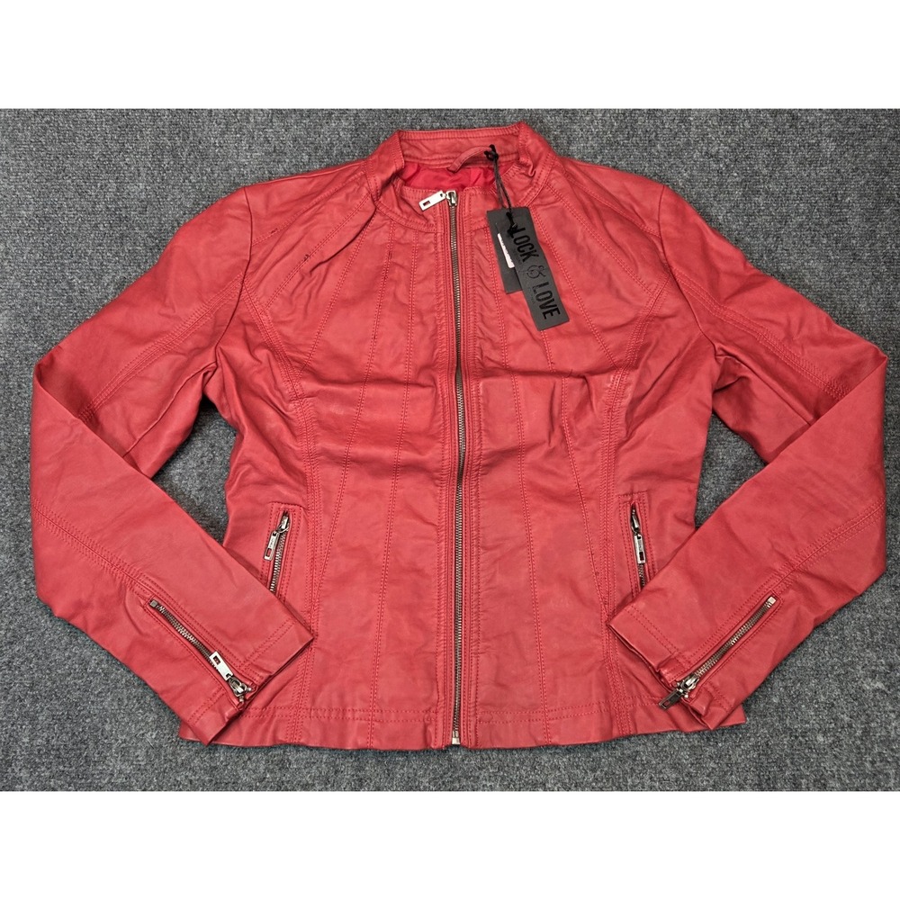 NEW Lock & Love English Jacket Womens Small Red Biker Motorcycle